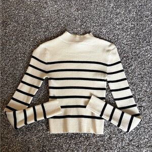 Double Zero Cream and Black Striped Turtleneck Sweater